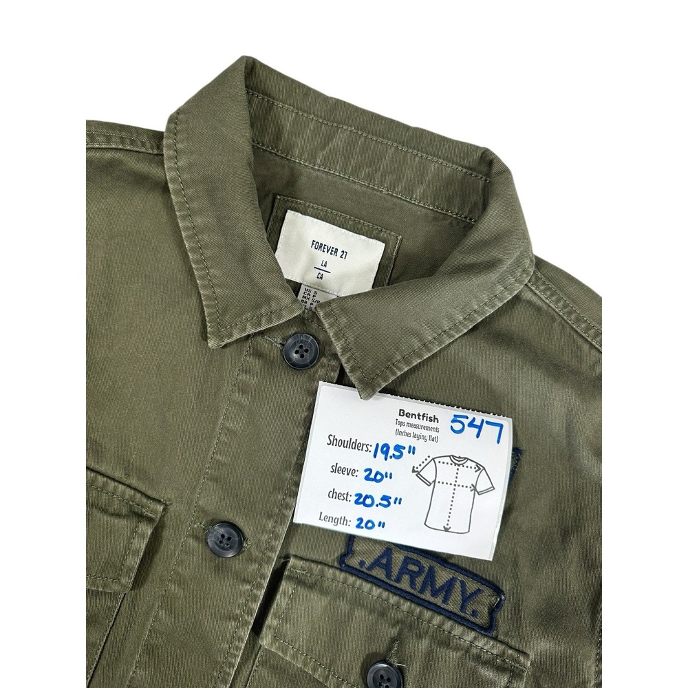 Forever 21 Button Long Sleeve Shirt Women's S Army Military Green Patches - Picture 7 of 7